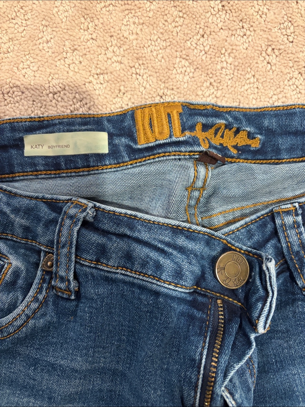 Kut from the Kloth Blue Boyfriend Jeans with Gold Stitching - Picture 2 of 3